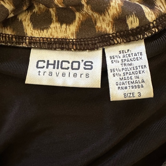 Chicos travelers dk brown leopard print collar slinky knit cardigan XL full zip - Picture 5 of 5